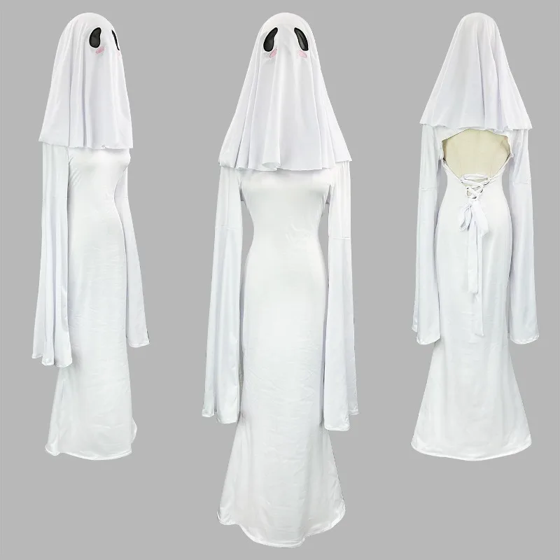 Ghost Girl Cosplay Costume Ghost Princess Holiday Cross White Wedding Backless Dress Women Two-piece Slim Fishtail Skirt Tight