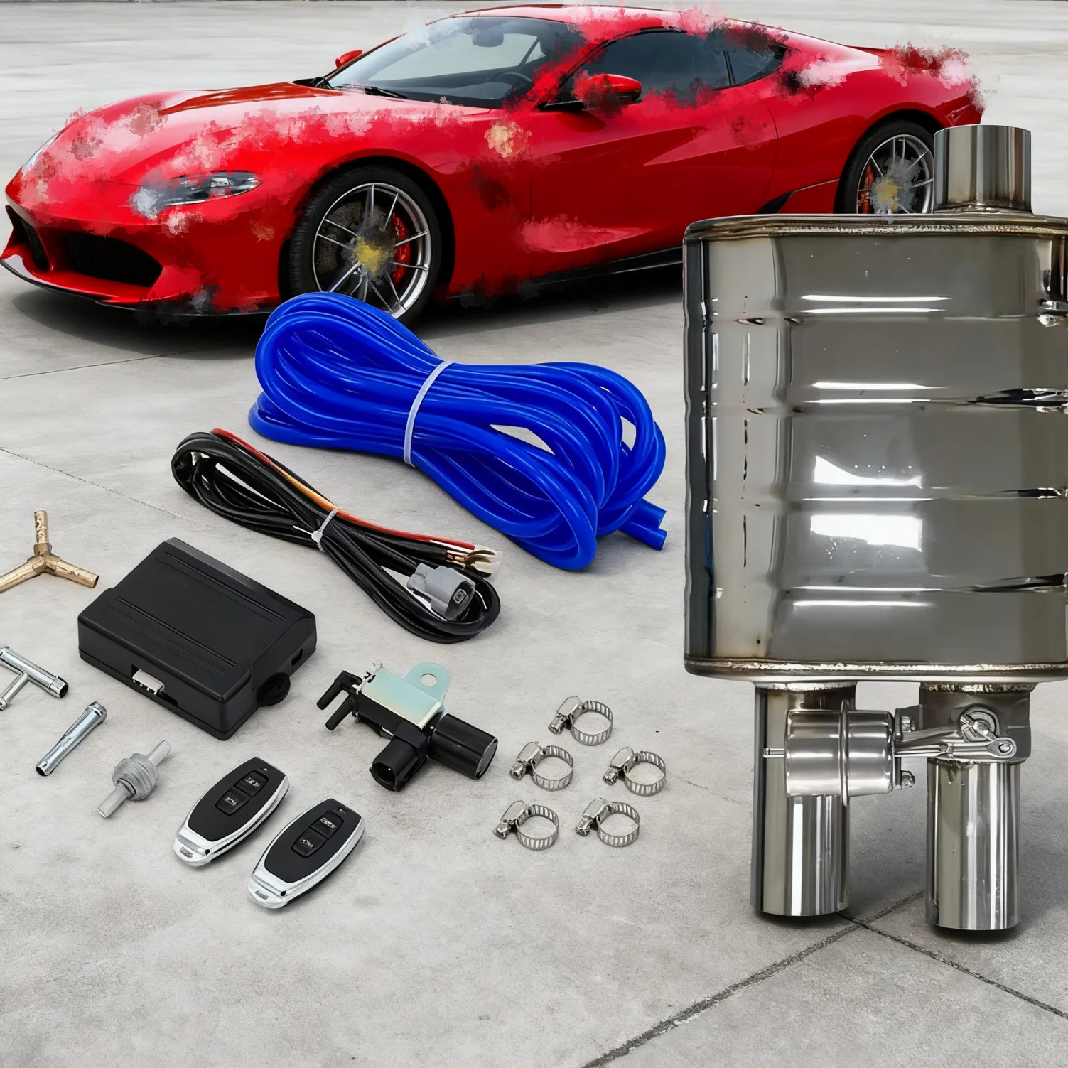 Single inlet Double outlet Car Exhaust Muffler With Vacuum Pump Cutout Valve And Controller 2/2.5/3 inch
