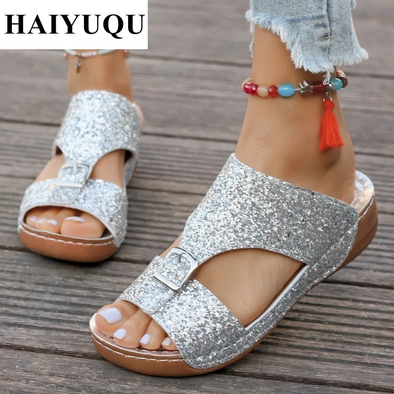 Bling Platform Flats Slippers Women Sandals Summer Casual Shoes Open Toe Flip Flops 2025 Designer Shoes Woman Outdoor Slides