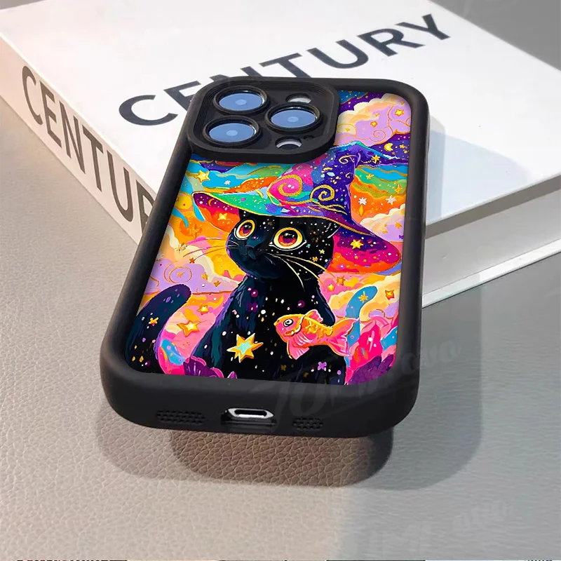 Cute Color Starry Sky Black Cat Phone Case for Samsung Galaxy S25 S24 S23 Ultra S22 S21 Plus FE 5G A54 A34 A14 A73 A53 A33 5G