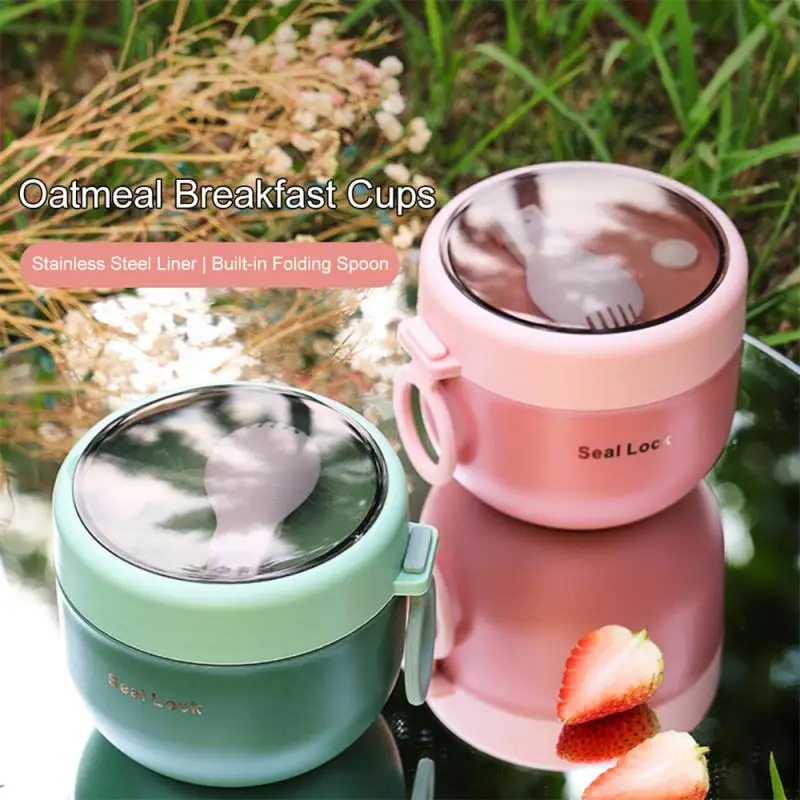 600ml Breakfast Cups Cereal Nut Yogurt Salad Soup Cup Container With Fork Thermal Microwave Food Storage Bento Box Lunch Box