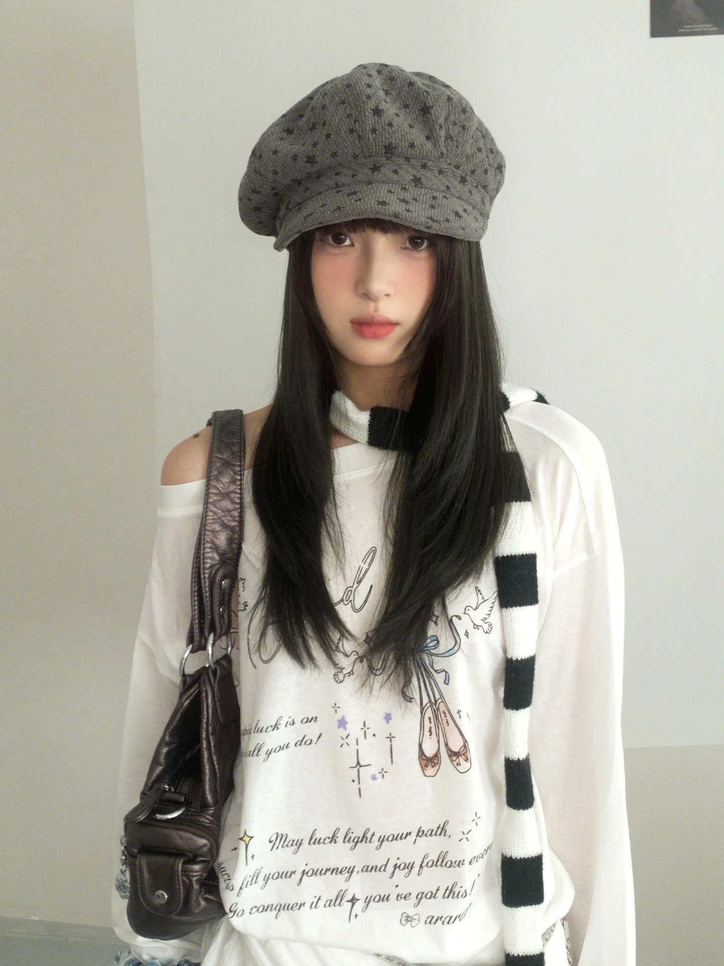 Retro Literary Style Star Beret For Women With A Large Head Circumference Versatile Cloud Painter Hat With An Octagonal Shape