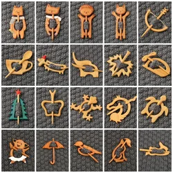 Cute Umbrella Dancing Piggy Wooden Brooch Maple Leaf Bird Animal Sweater Pin Turtle Heart Cup Kitty Scarf Buckle Party