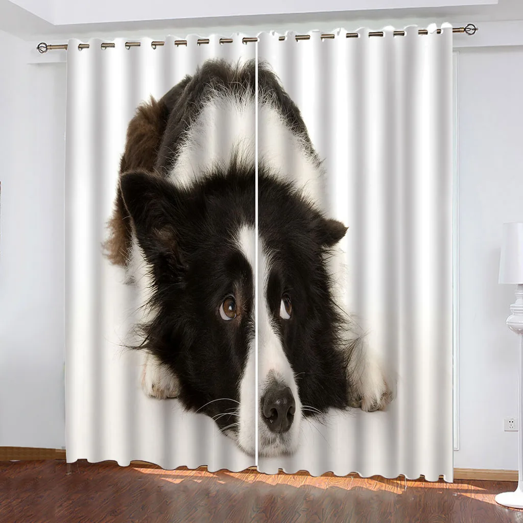 HUANZHUANG Curtains For Windows Black And White Animal Puppy Pattern Blackout Grommet Top Window Treatment For Bedroom Living