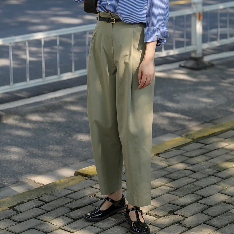 

High Waist Straight Leg Casual Pants Women's Faion Versatile Slimming Trousers Premium Quali Cotton Commute Sle