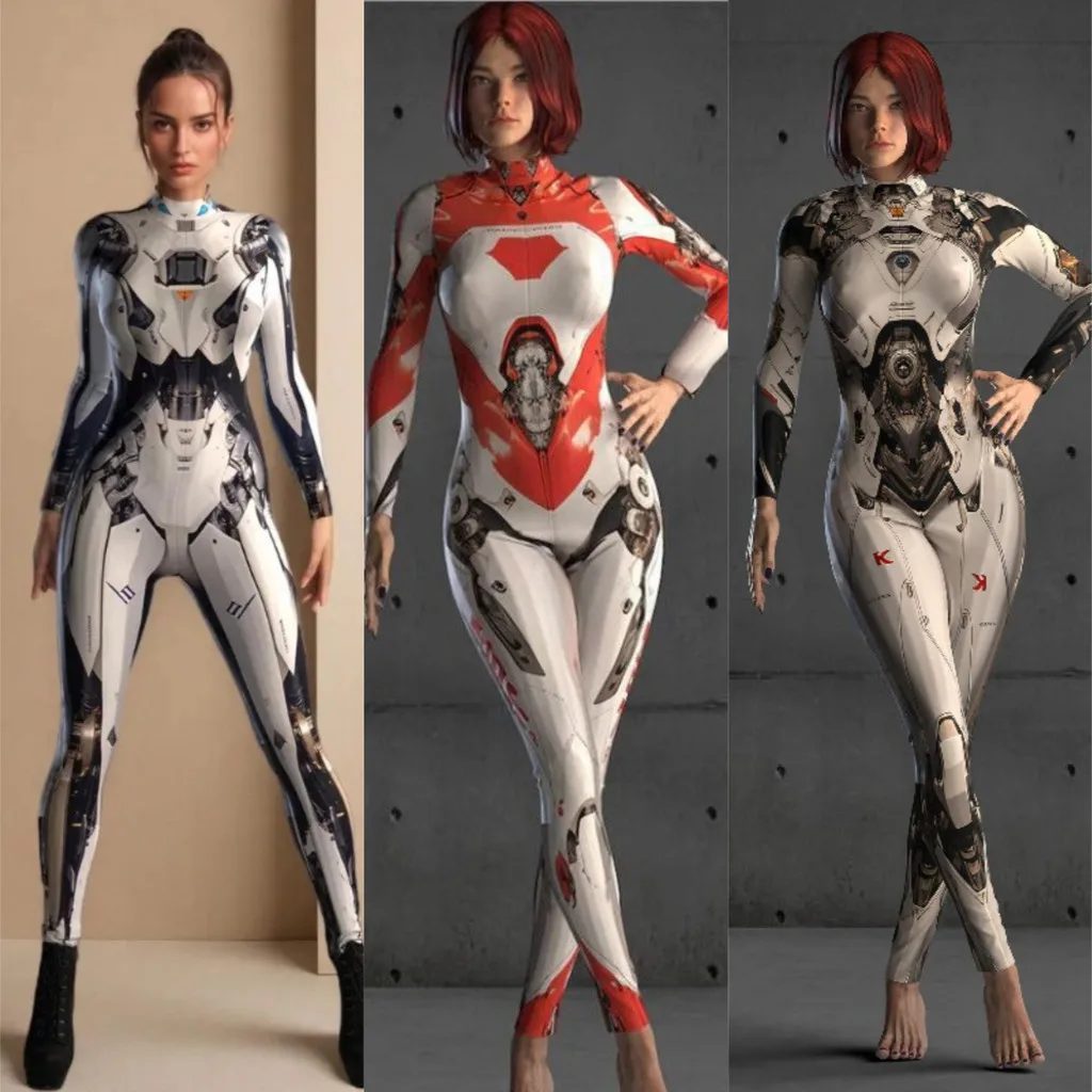 

Костюм для взрослых «Киберробот» на Хэллоуин, карнавал, вечеринку, для женщин и мужчин, комбинезон с 3D цифровой печатью