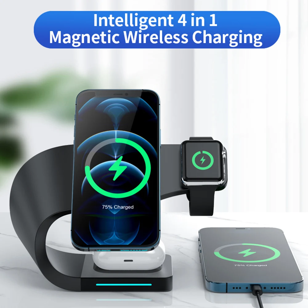 

15W Fast Magnetic Wireless Chargers Dock For iPhone 13 13Pro 12Pro Max 4 In 1 For Airpods Pro iWatch SE 5 4 3 Charging Holder