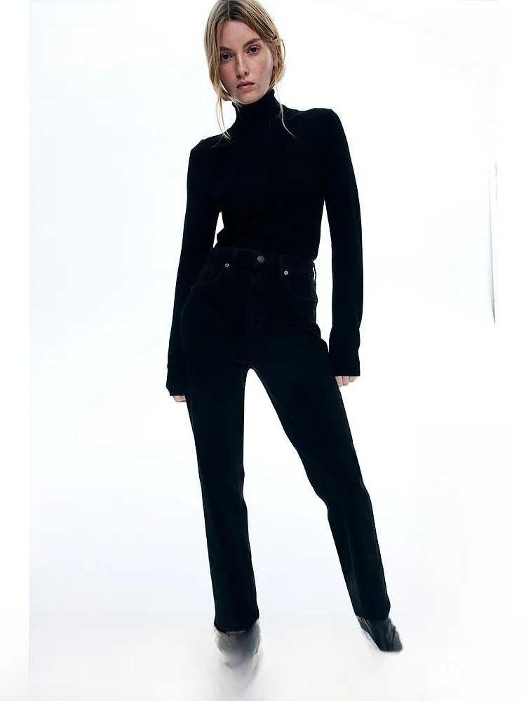 

Джинсы женские H&M с высокой талией, облегающие, повседневные, из денима, простого дизайна, длинные брюки, молодежные, из хлопка со спандексом