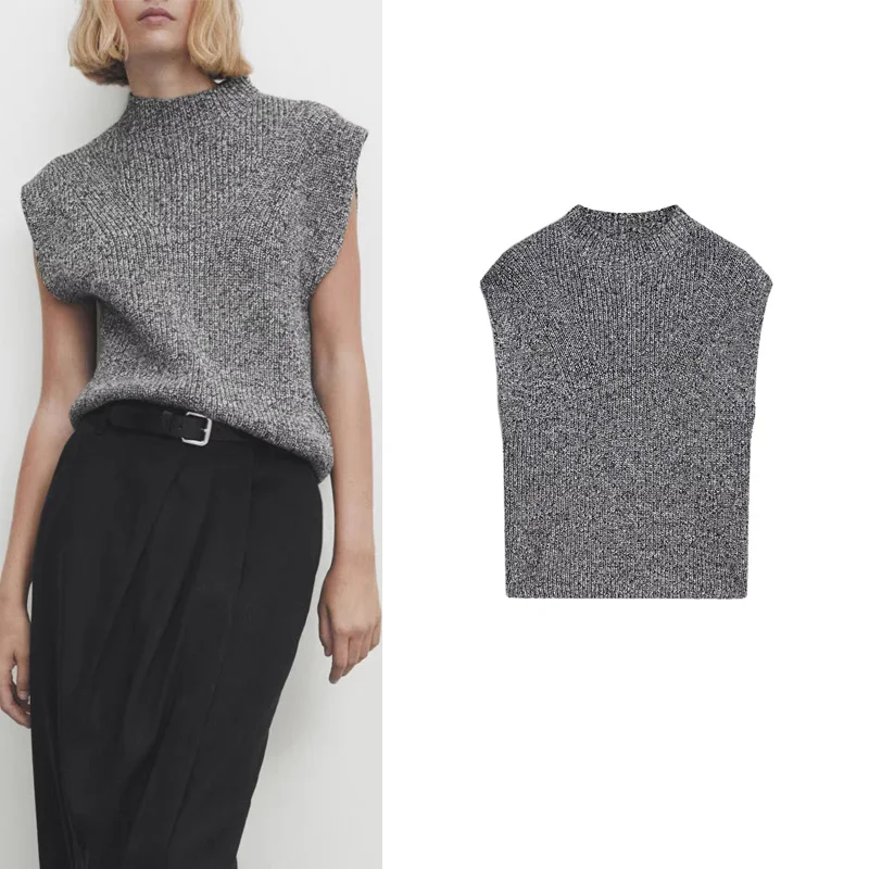 وصل حديثًا لفصل الربيع: سترة نسائية متماسكة بتصميم بسيط وأنيق، من خيوط ثنائية اللون، ياقة نصف عالية، مناسبة لعمر 25-29 سنة، م...