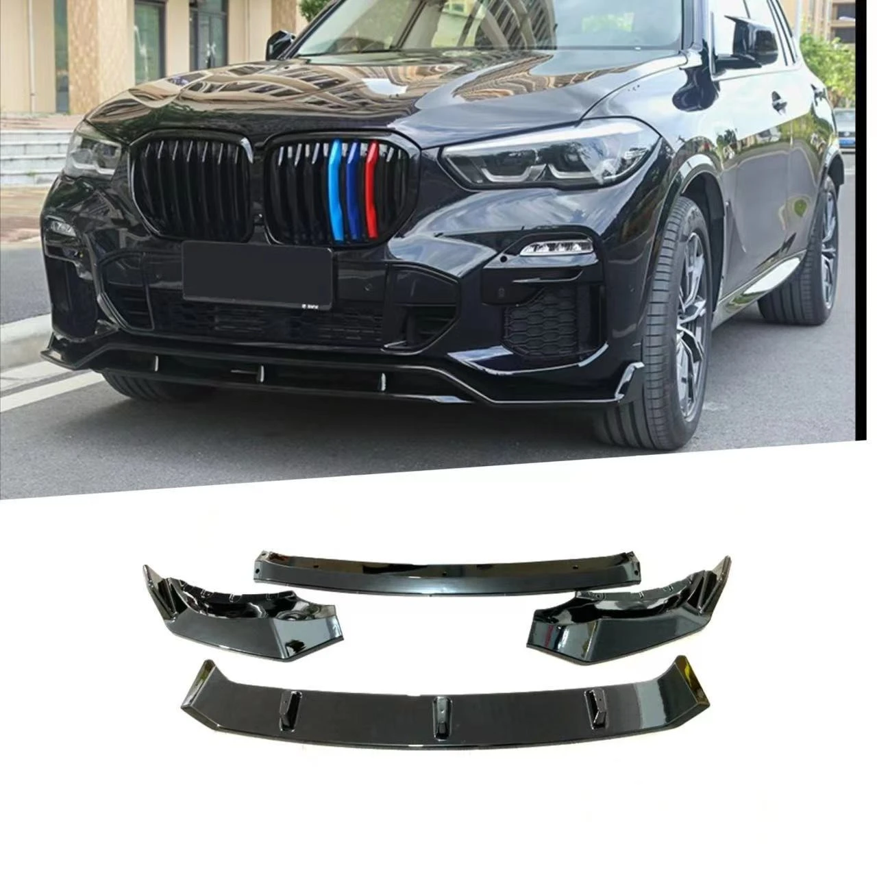 Gloss Black & Water Transfer Print 4-Piece Black Warrior Front Lip Splitter for BMW X5 G05 2020-2023, Direct Fit