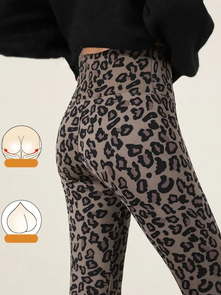 Autumn Winter Thin Velvet Fashion Leopard Sharkskin Leggings Women High Waisted Sexy Slim Tight Warm Leggings Yoga Pants