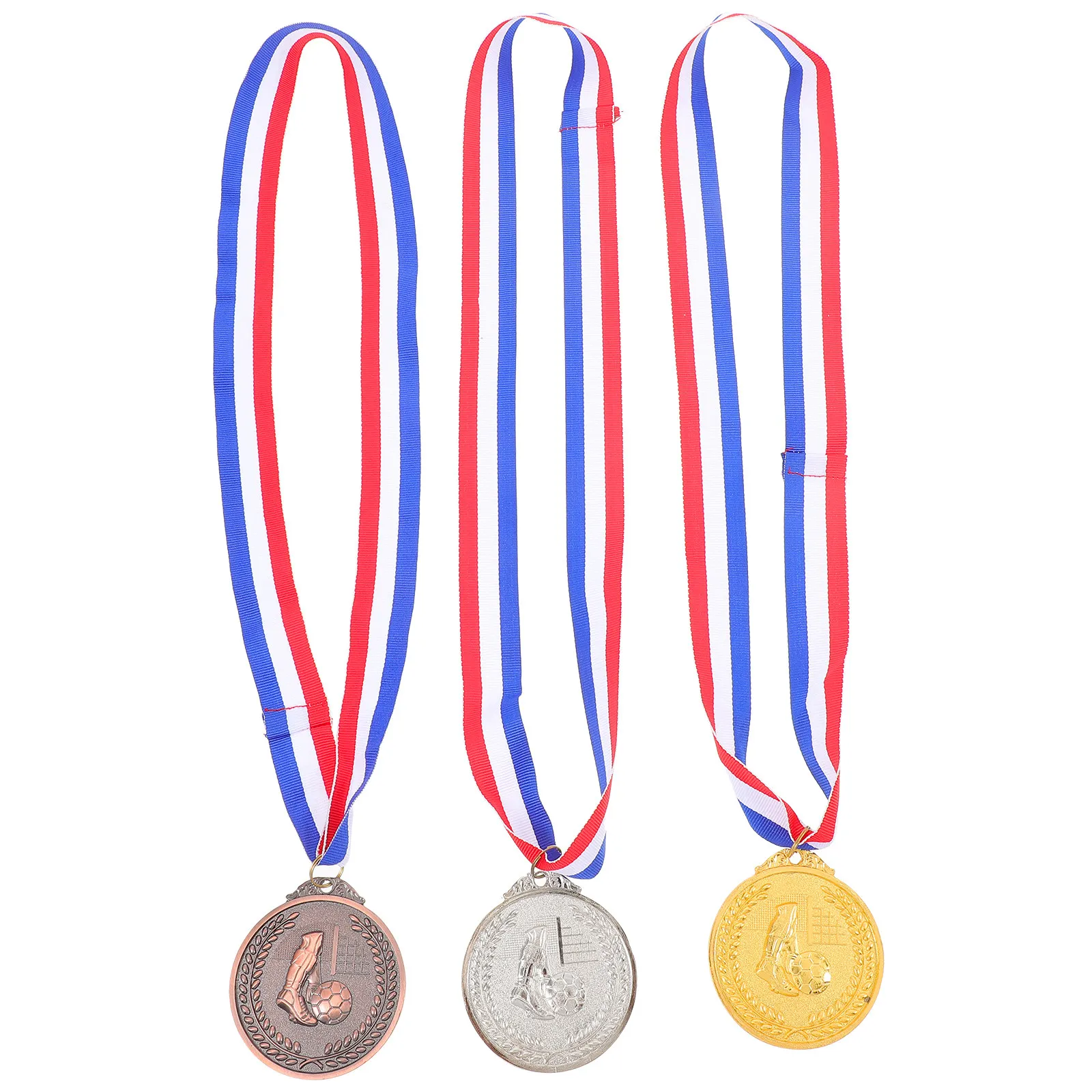 3pcs Football Medals Set – Premium Zinc Alloy Embossed Sports Award Medals for Tournament Winners & Competitions
