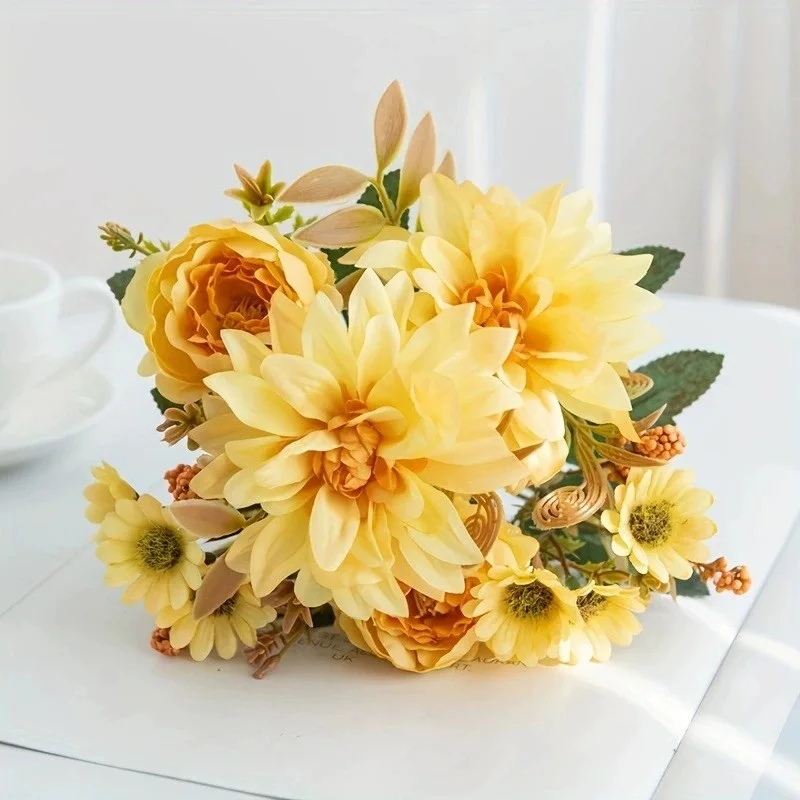 Simulierter Dahlie-Blumenstrauß, für Hochzeitsbögen, Heimdekoration, künstliche Wohnzimmer-Tischdekoration, künstliche Blumen – Detail 4
