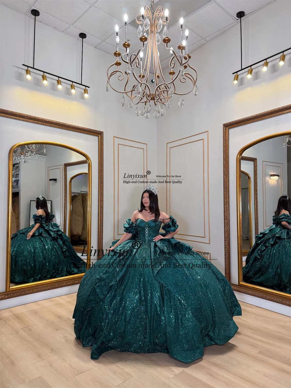 

Mexican Glitter Sequins Quinceanera Dresses With Applique Off Shoulder Customized Sweet 16 Gown Ball Gown Vestidos De 15 Anos