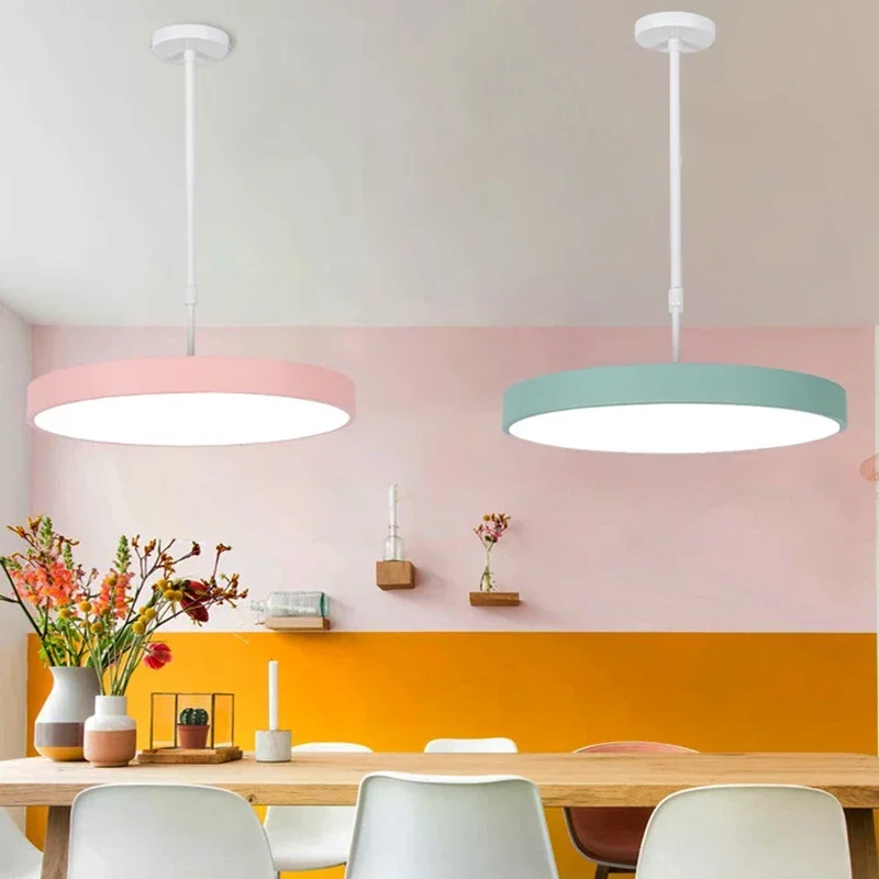 

Modern LED Pendant Light Macaron Circular Chandelier Living Room For Dining Table/Children's Room/Kitchen Hanging Lamps Lighting