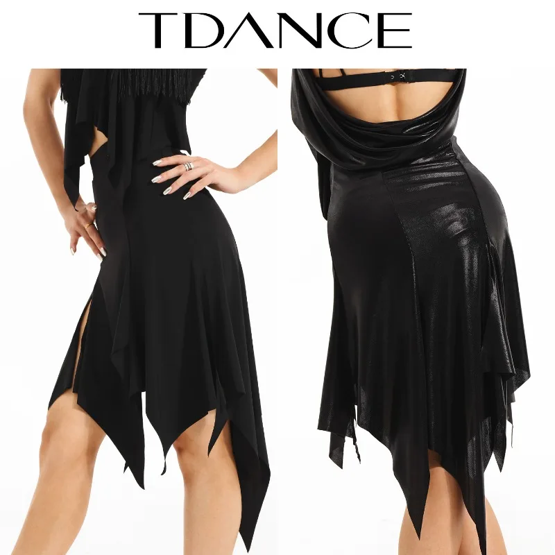 Abito da ballo latino personalizzato Abito da pratica Mezza gonna volante irregolare aggiornata Alla deriva e abbagliante per adulti GL-27