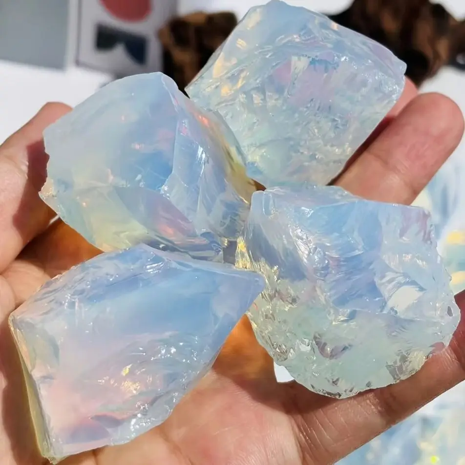 Pedra áspera de opala natural, cristal irregular, pedra preciosa transparente, amostra mineral para meditação e decoração de cristal feng shui