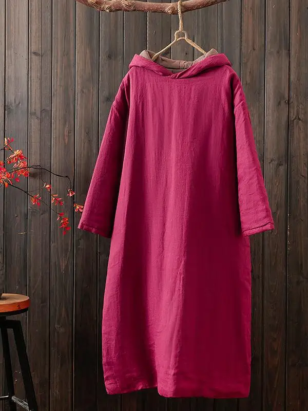 秋冬の麻綿ジャケットロングコート、ゆったりとしたエスニック風レトロな女性服、Aラインスカート、ロングスリーブ帽子