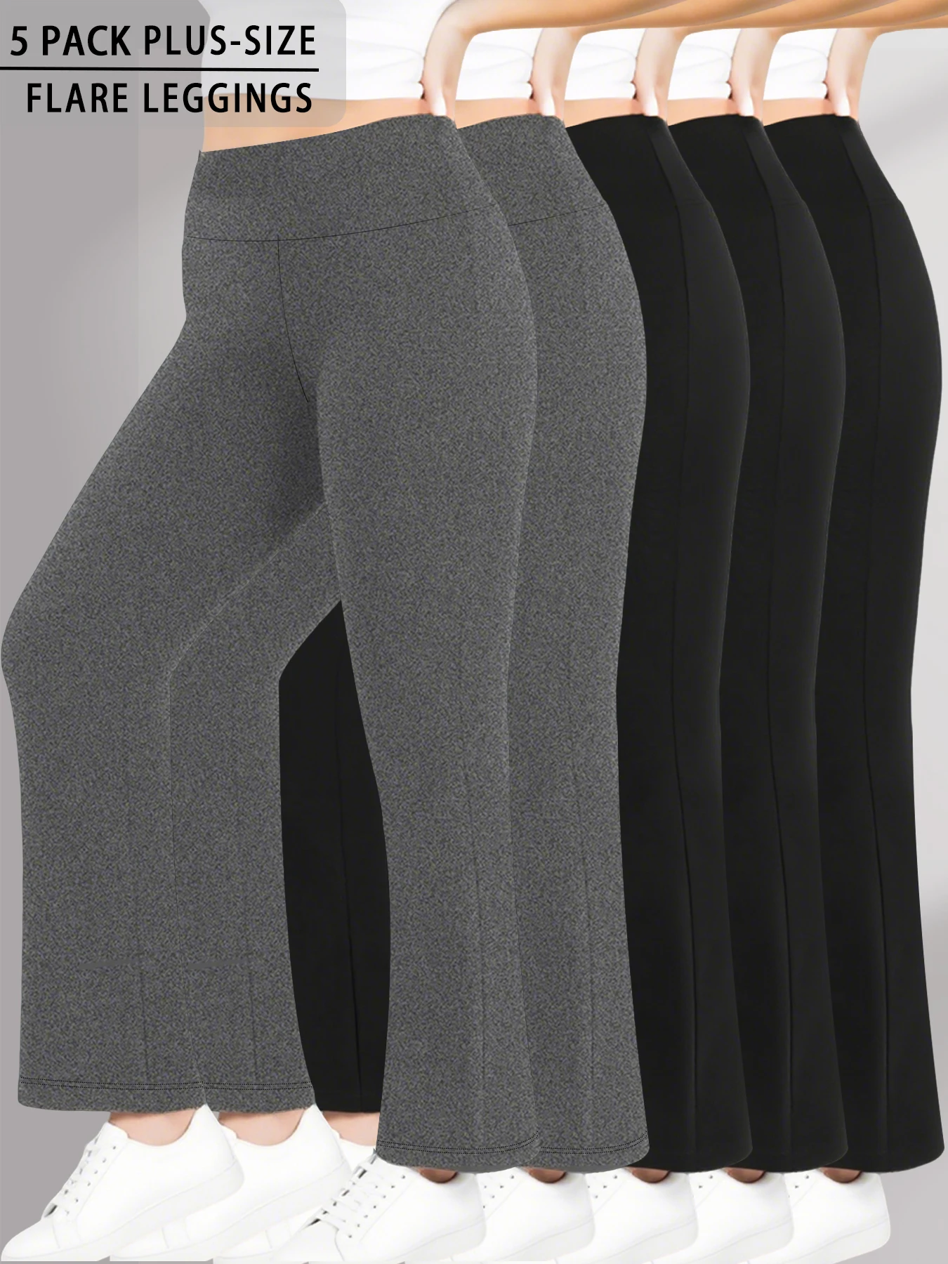 

5 Pack Plus Size Women's Super Soft High Waisted Flare Pants, Leggings Tummy Control Soft Bootleg Bell Bottoms Running