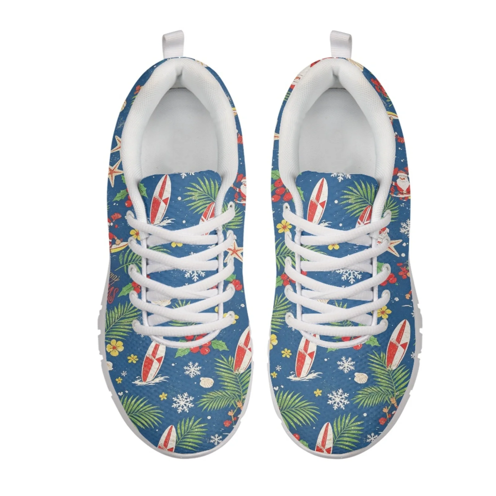Coloranimal Surfing Santa Pattern Women Cushioned Jogging Shoes for Long Standing Hospital Floor Casual Sneaker