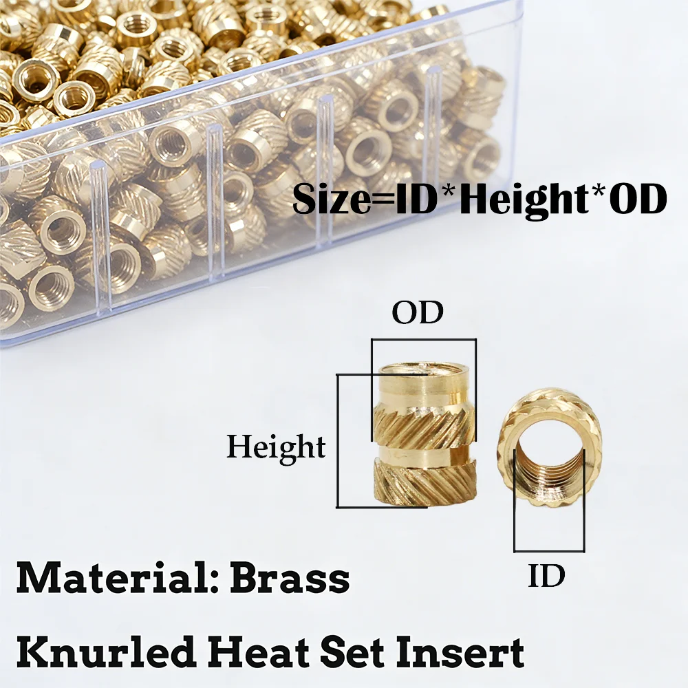 900/550/200 Stück Wärmeeinpress-Gewindeeinsätze M2 M3 M4 M6 zum Einpressen in 3D-Druck-Komponenten Kunststoff-Messing Metrische Rändelmutter – Detail 1