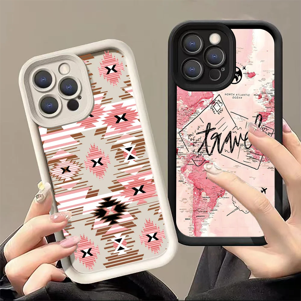 Airplane Travel Round The World Pattern Phone Case For iPhone 16 15 14 13 12 11 Pro Max XS X XR 7 8 Plus SE 2022 Soft TPU Cover