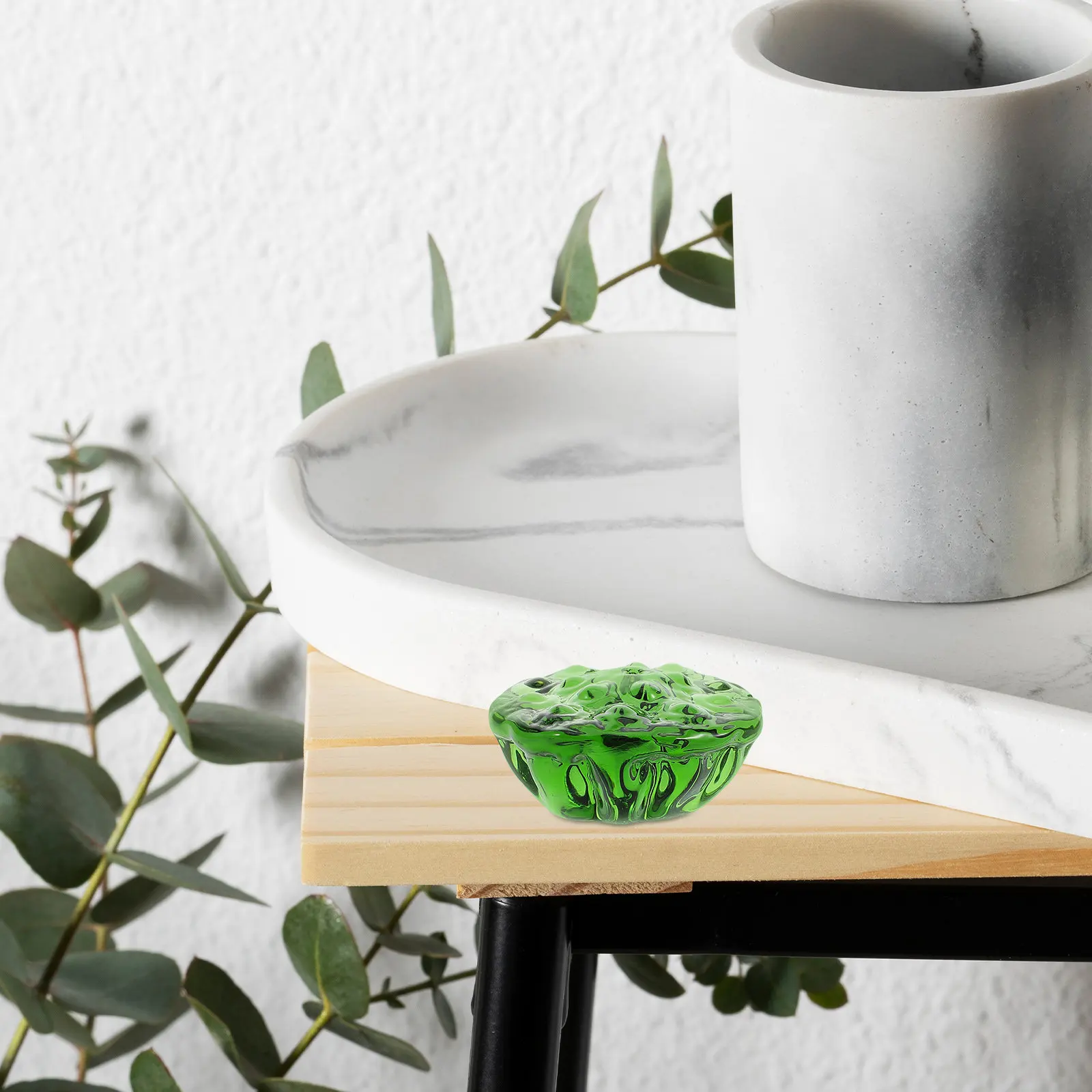 

Artificial Lotus Pod Crystal Sculpture Lifelike Water Lily Decorative Desktop Ornament Unique Green Glow Feng Shui Accent