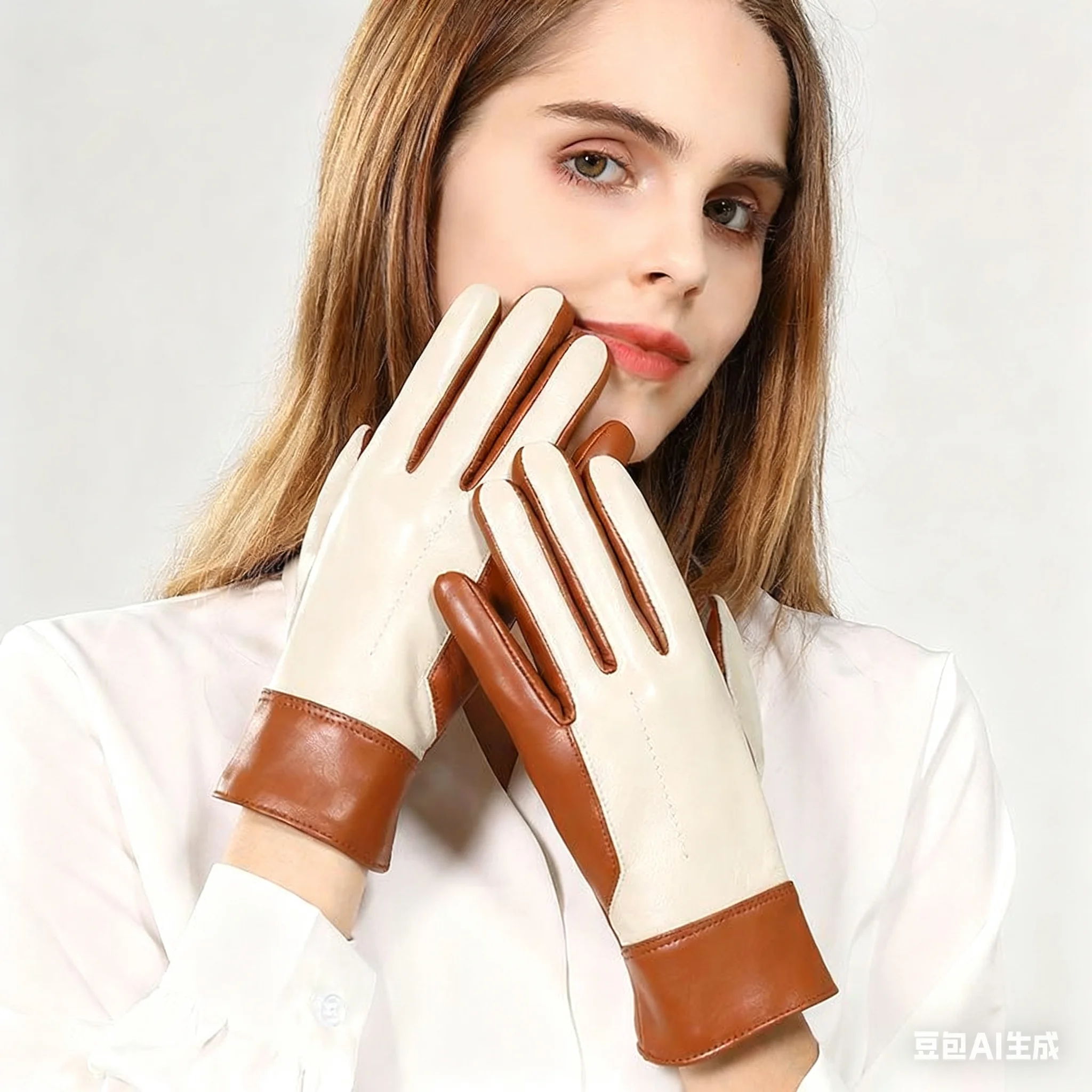 

Перчатки из натуральной овчины, женские лоскутные перчатки контрастного цвета, утепленные зимние перчатки для вождения с сенсорным экраном R2653