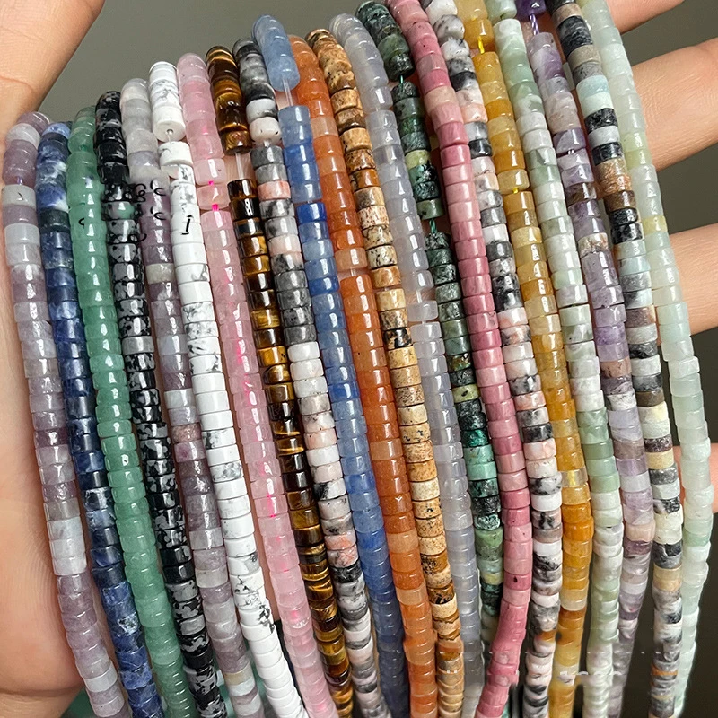 

2X4mm Lapis Lazuli Turquoises Agates Jaspers Loose Spacers Beads Natural Flat Round Stone Beads For Jewelry Making DIY Bracelets