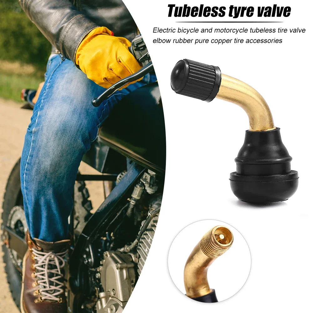 Tire Valve Stem PVR70 PVR60 PVR50 PVR40 Bent 45 Degree Angled Brass Stem Snap-in Rubber Base for Scooter Motorcycle Moped ATV