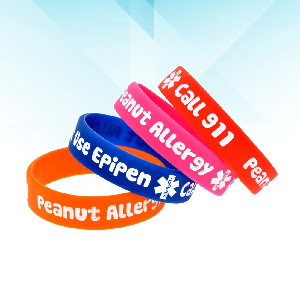 

4pcs Medical Warning Silicone Bracelets Kids Emergency Waterproof Thick Durable Wristbands for Girls Party Gift Goody Bag