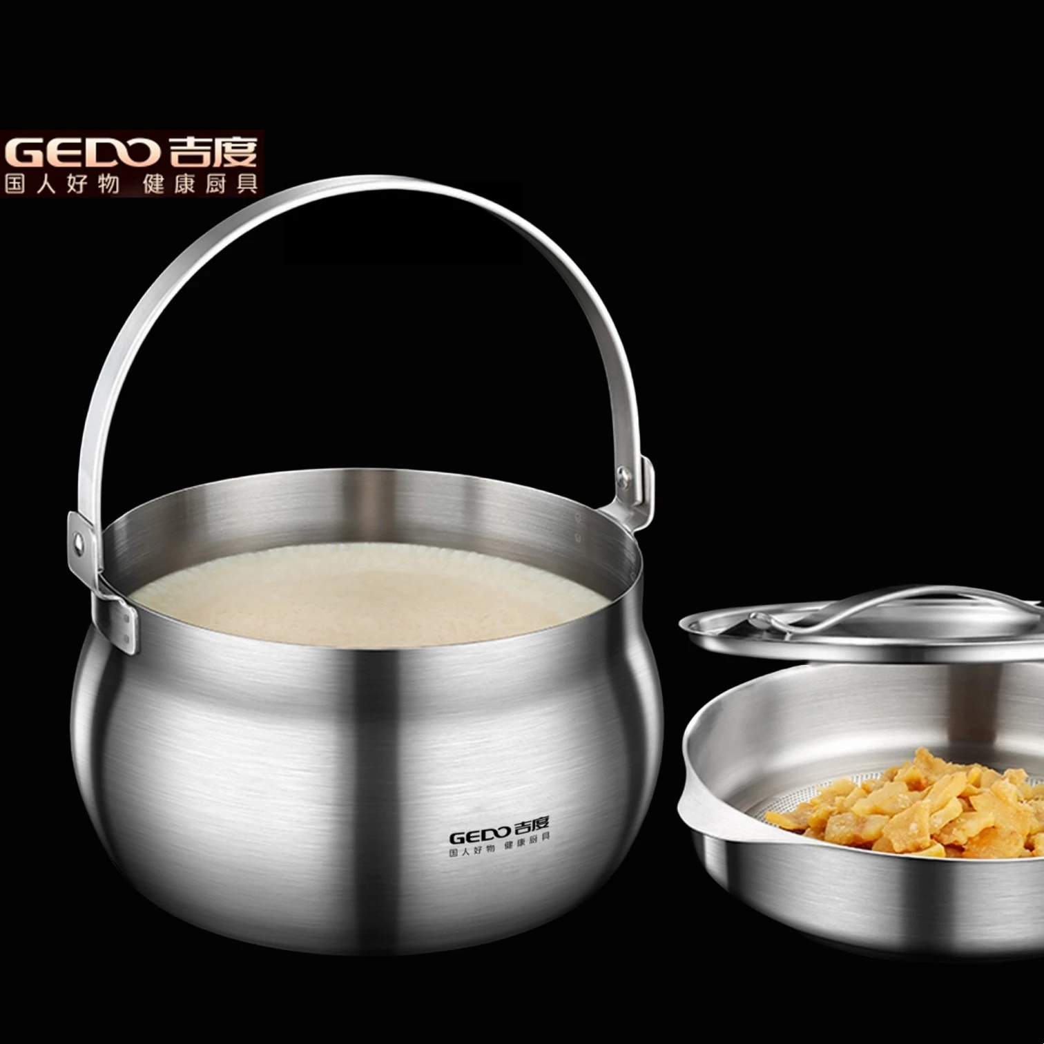 

Сертификация GEDO LFGB Кастрюля для тушения из нержавеющей стали 304 с ручкой Кухонное ведро диаметром 21 см с ситечком и крышкой