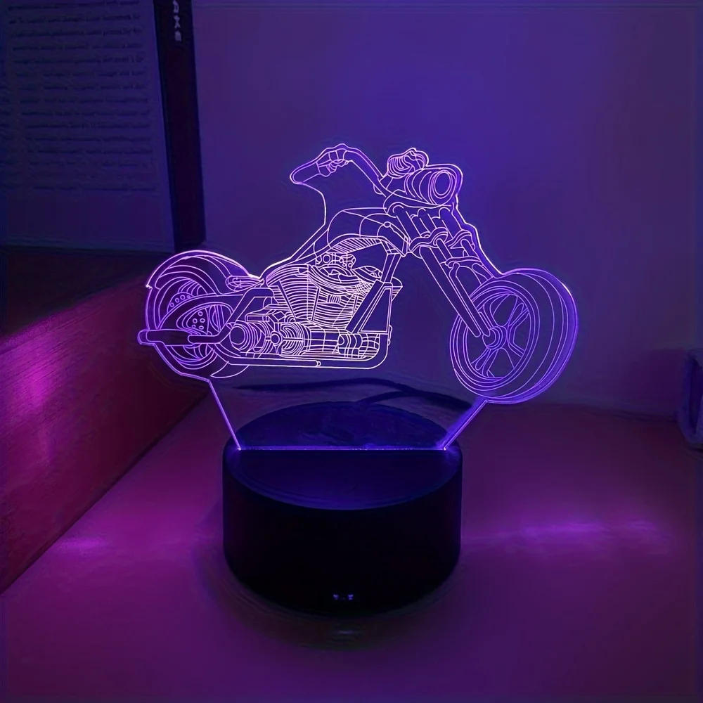 3D Motocicleta Luz Noturna, 7 Mudando a Cor LED, Lâmpada Ilusão, Sala de estar Decor, Luzes LED Night, Mood Lamp, Home Decor, USB