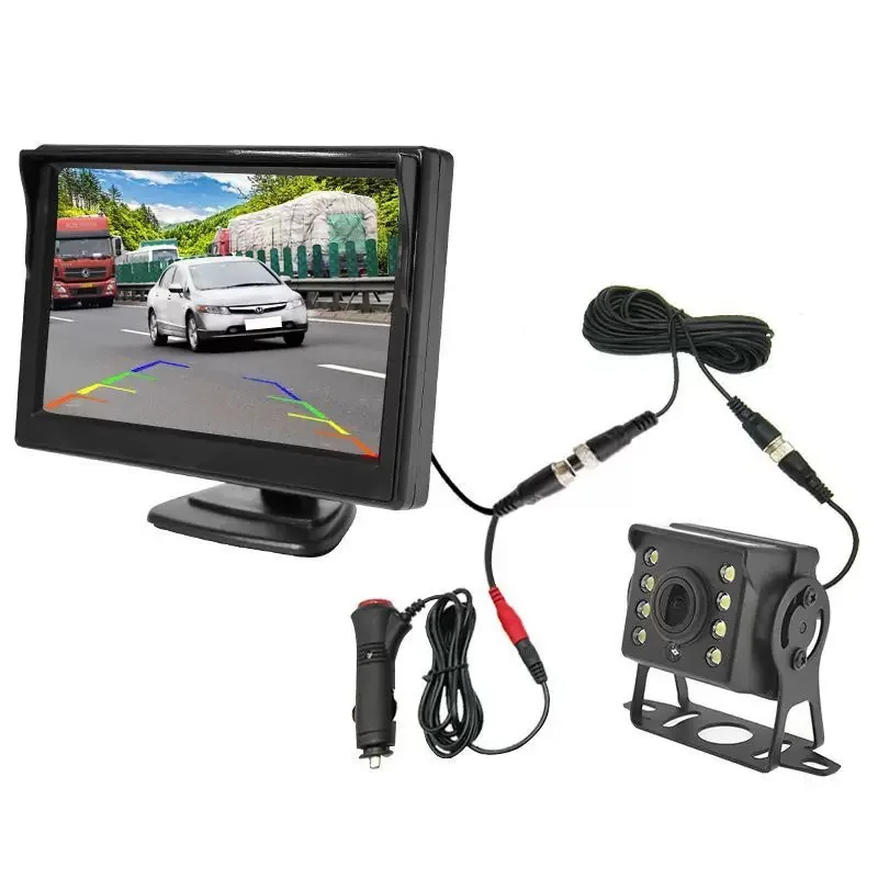 Car Video Rearview 4.3 Display HD Night Vision 8LED Lights Reversing Image Car Camera 12V-24V Ultra-Clear Screen Video
