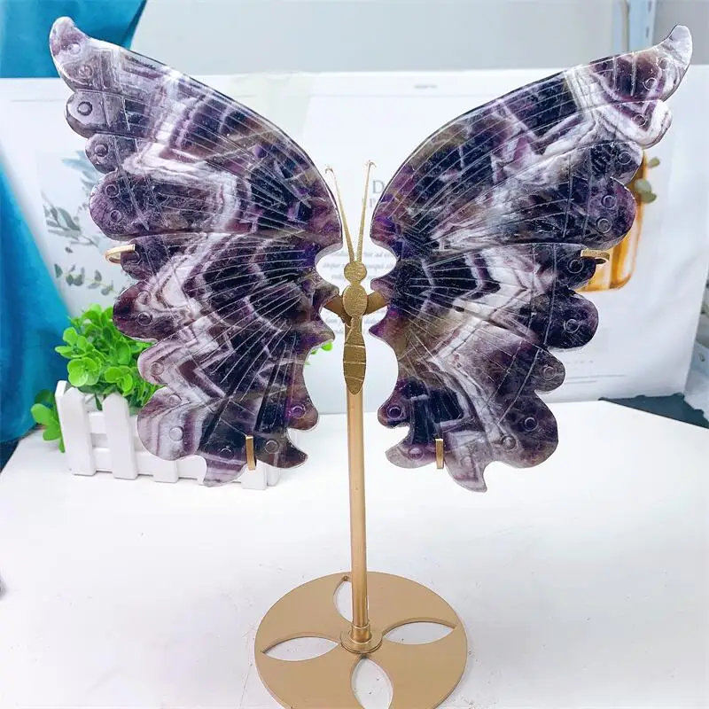 

Natural Dream Amethyst Butterfly Wing Carving Sculpture Healing Gemstone Crystal Crafts For Home Decoration Ornament 1pair