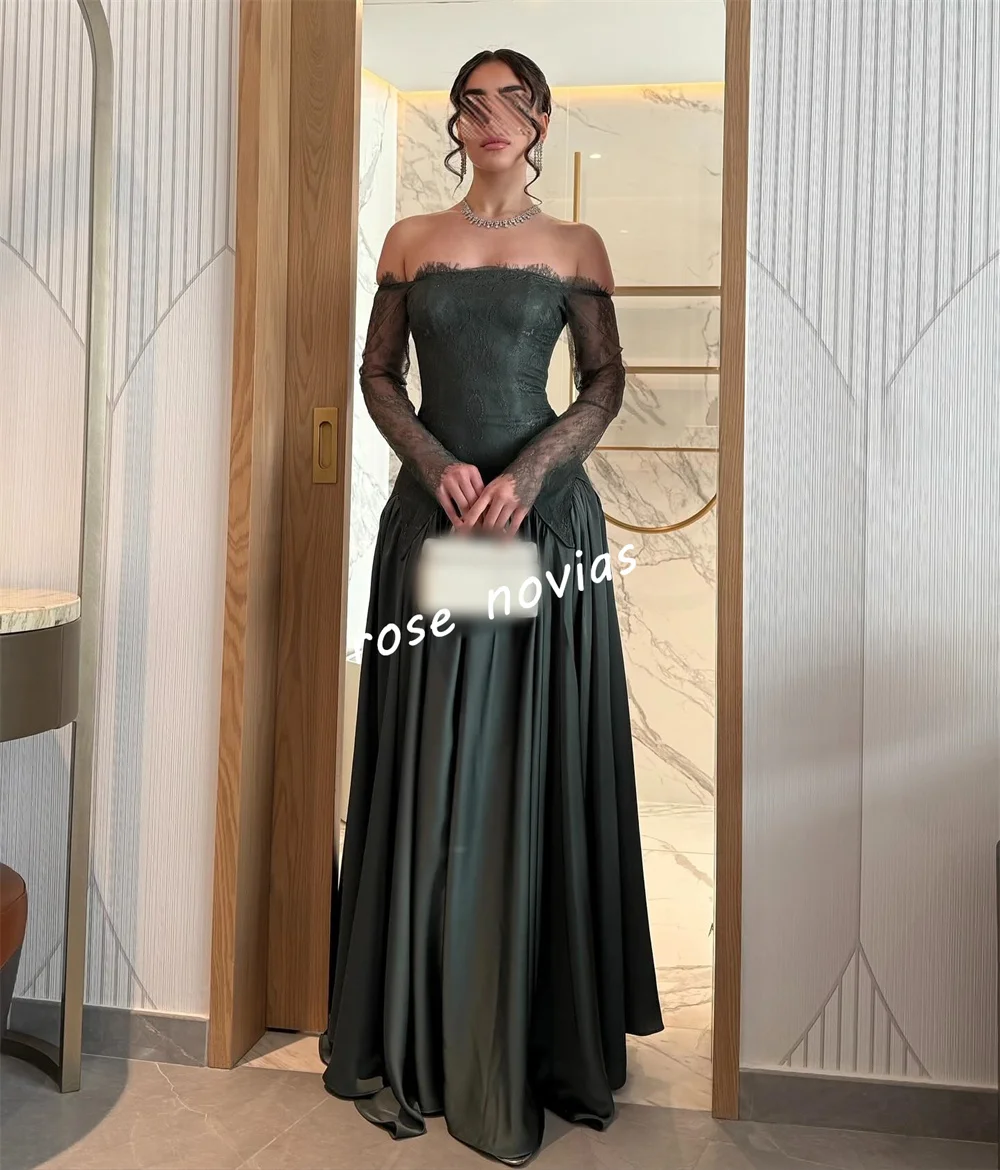 فستان سهرة رسمي مخصص دانتيل أنيق خارج الكتف على شكل حرف a فساتين طويلة مناسبة مخصصة لحفلات الزفاف الأنيقة #2