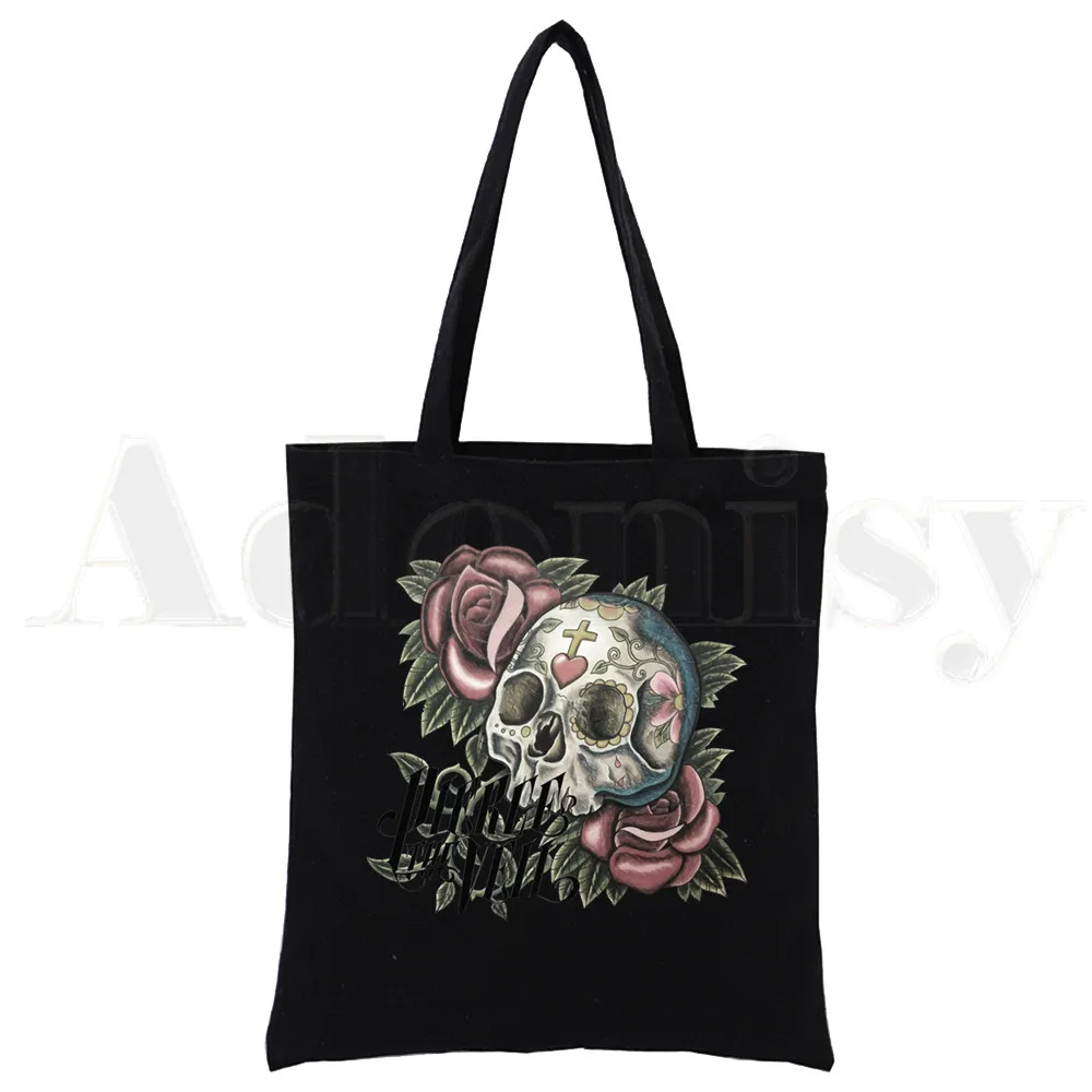 Perfore The Veil Post-hardcore Band Fans de la música, bolsas de compras con estampado de lona negra, Vida de moda para niñas, bolso de mano informal Pacakge