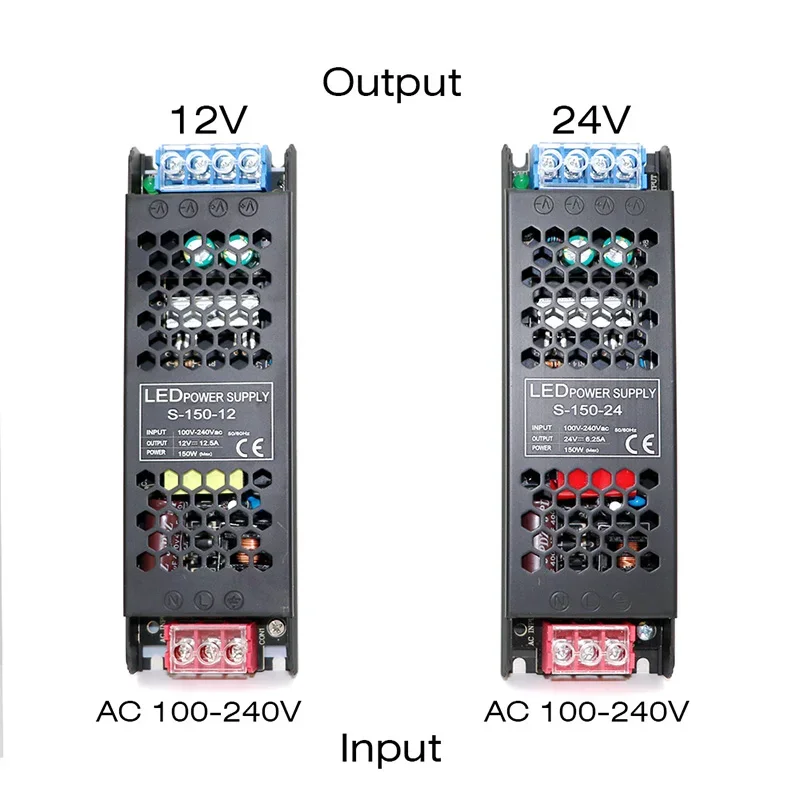 Constant Voltage Power Supply 48W 60W 100W 150W 200W 300W 400W Thin Driver For LED Strips DC 12V / 24V Lighting Transformers