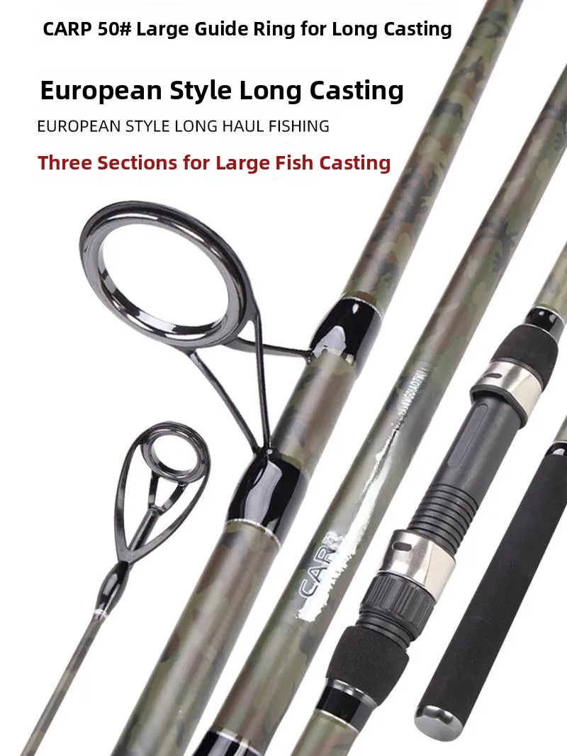 قصبة صيد الكارب من ألياف الكربون خفيفة الوزن للغاية، مكونة من ثلاثة أقسام قابلة للتجميع، للرمي البعيد والصيد من الشاطئ وصيد ا...