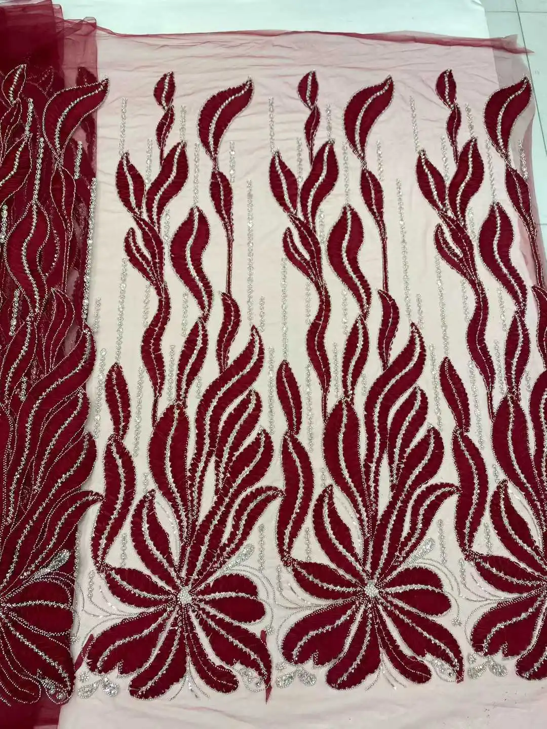 قماش دانتيل أفريقي فاخر خرز مع ترتر 2026 جودة عالية 5 ياردات مادة دانتيل شبكية نيجيرية لفستان الزفاف #2