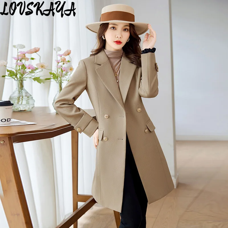 Women's Mid-Length Windbreaker, Autumn and Winter Coat, Professional Wear, High-End, apricot, New