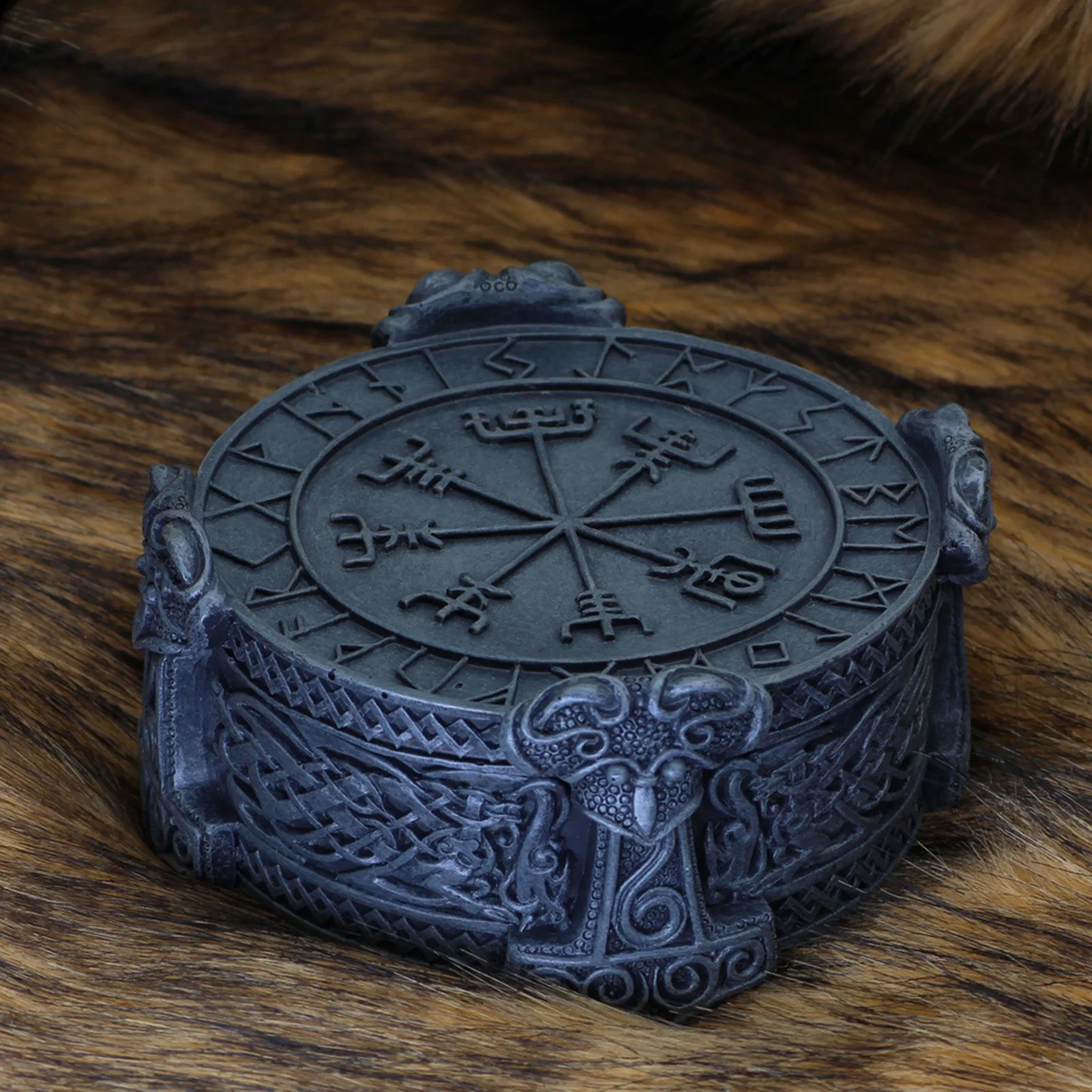 

Norse Viking Portable Jewelry Storage Box Knotwork Hammer for Adornment Collectible Figurine Birthday Gift Home Decor Rings