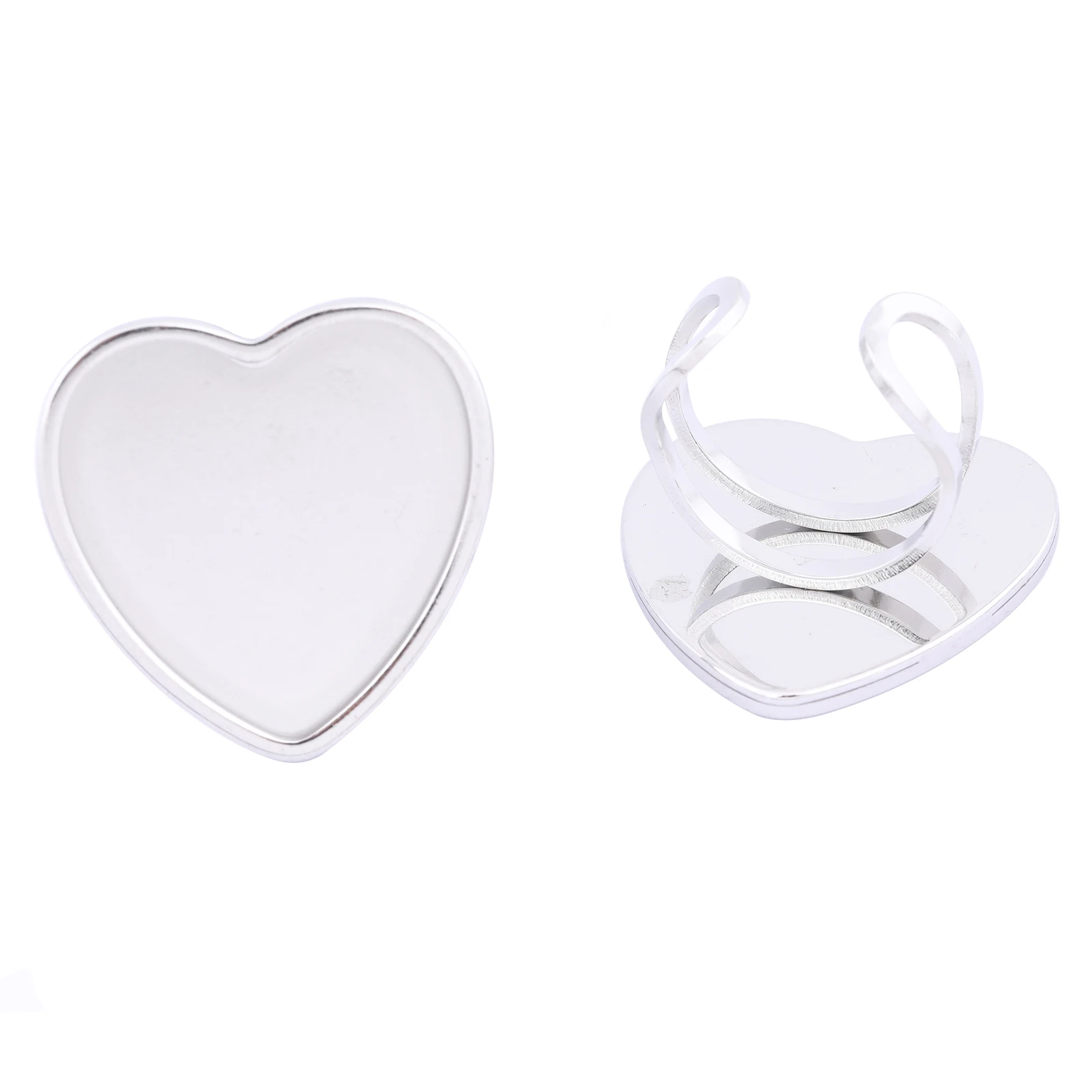 5pcs Stainless Steel Fit 20mm 25mm Heart Cabochon Ring Base Setting Blanks Diy Fingerring Bezel Trays For Jewelry Making