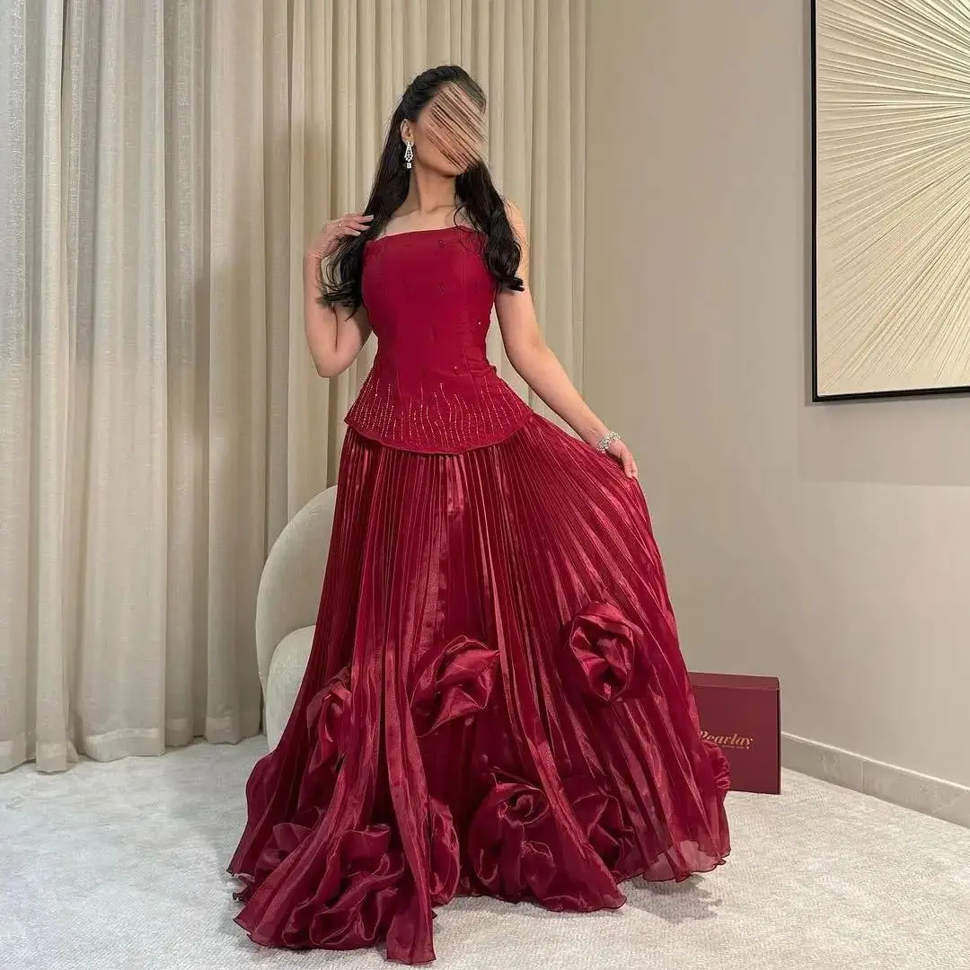 

Strapless Women Evening Gown for Arabic Customized Beading Vestidos de Noche Stain Sleeveless Formal Prom Party Dresses