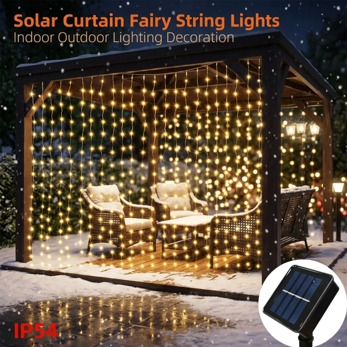 Christmas Curtain Lights Solar Powered 3x1M 3x2M 3x3M 8 Modes IP54 LED Fairy String Lights for Window Patio Garden Party Decor