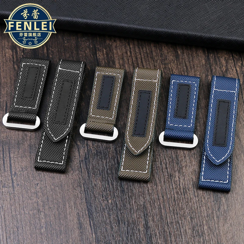 سوار ساعة نايلون منقوش للرجال ، حزام قماش ، 24 ، سوار أزرق ، بانيراي لومينو PA441 ، جودة عالية ، ألياف كربون