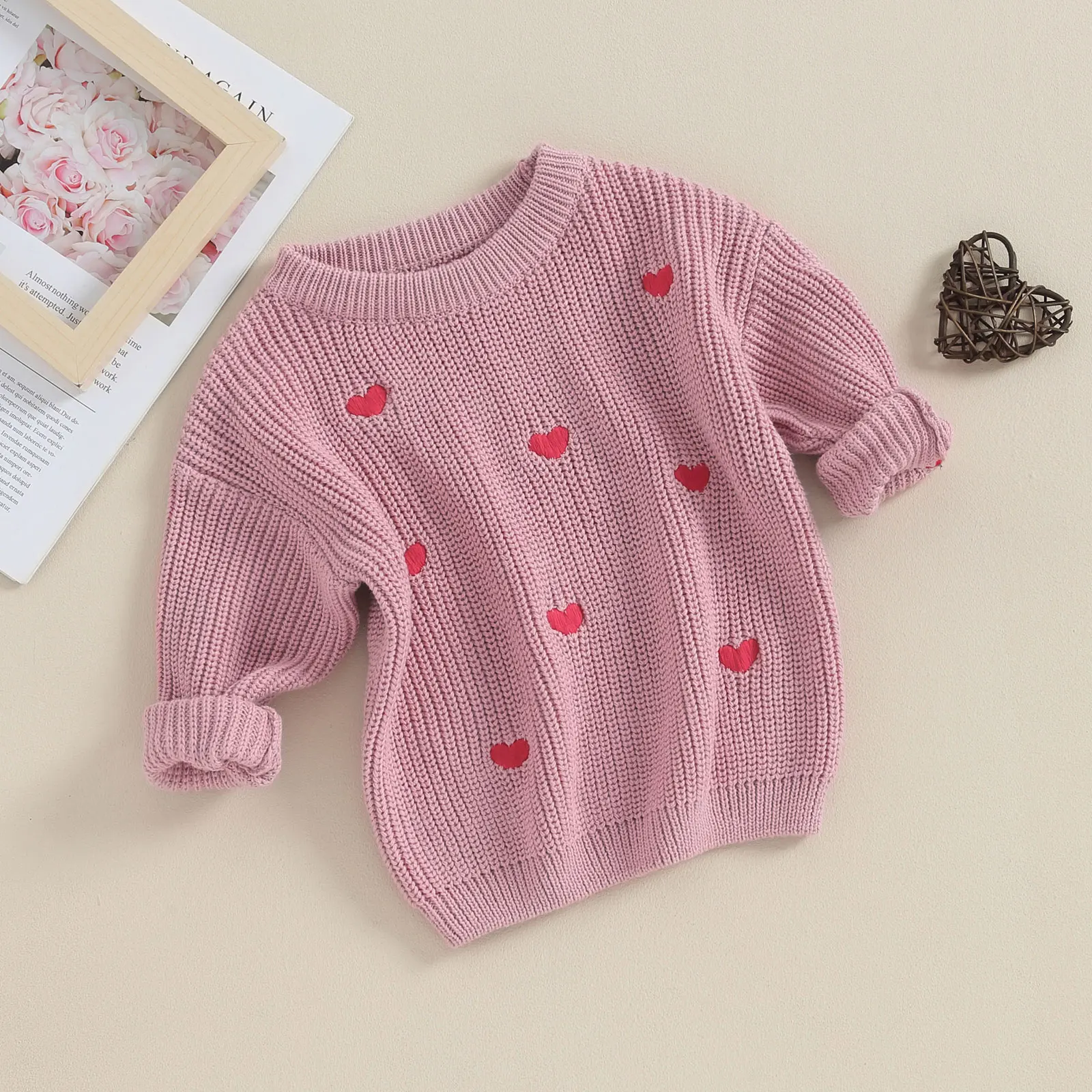 Winter Fall New Baby Girls Boys Knit Sweaters Toddler Crochet Jumper Clothes Long Sleeve Heart Children Knitwear Pullovers Tops