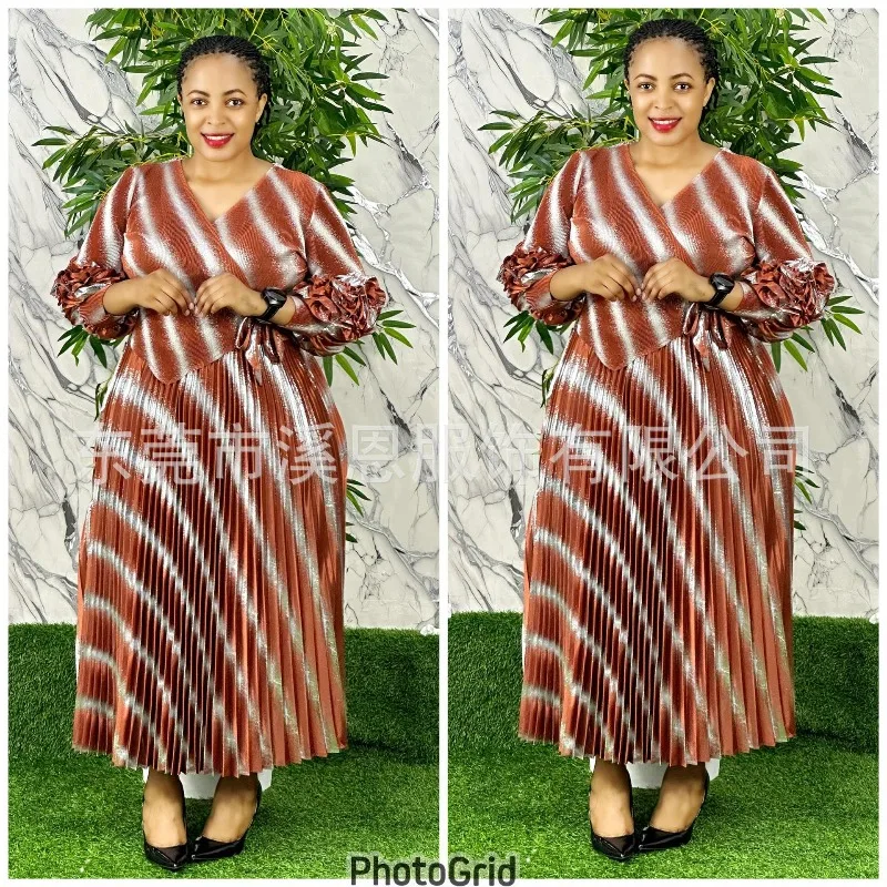 فستان نسائي جديد أنيق بطيات من Miyake مع ربطة عنق ملونة مقاس كبير قابل للتمدد بسيط بأكمام طويلة في الشرق الأوسط فساتين طويلة قابلة للطي