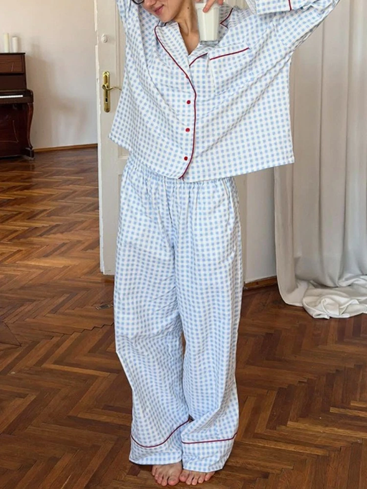 Chic Cotton Homewear Outdoor Sleepwear Long-sleeve Trousers Pajama Set Summer Skin-friendly Comfortable Loungewear Women Y2K