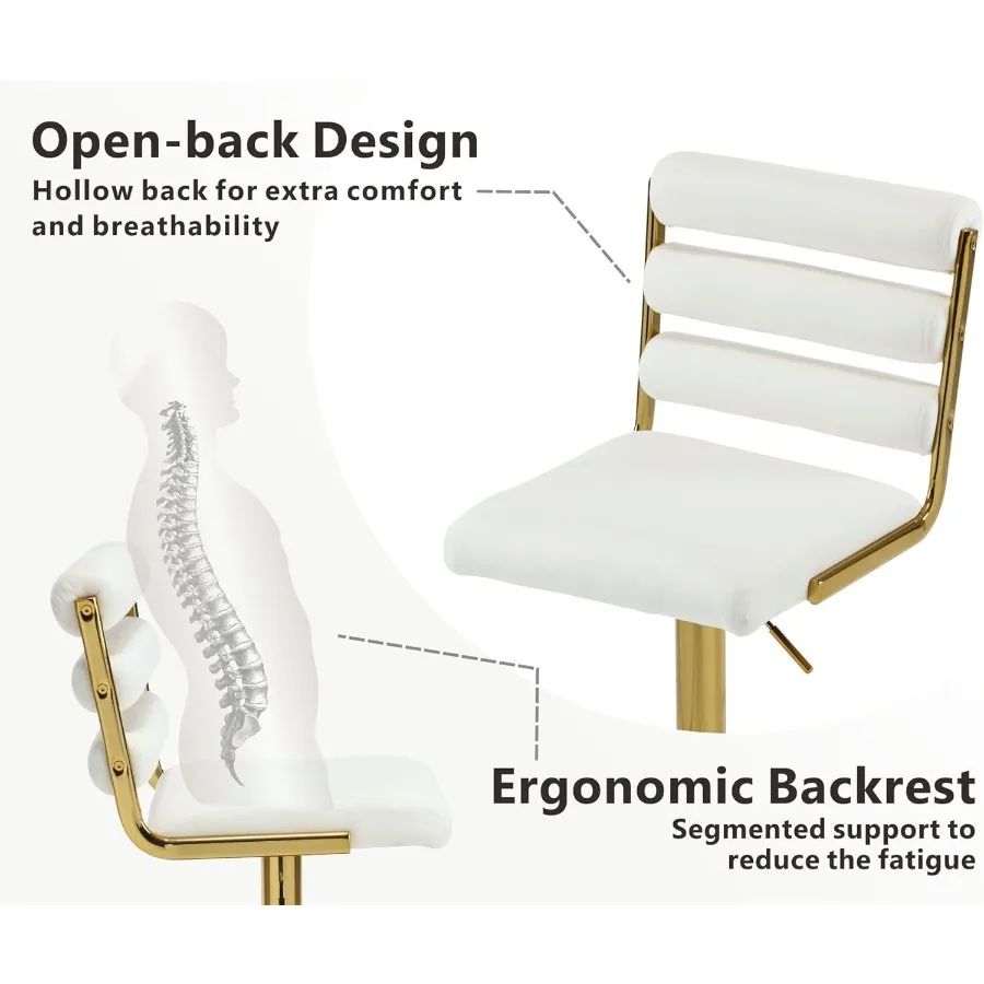 طقم كراسي بار مخملية حديثة مكون من قطعتين باللون الأبيض مع قاعدة ذهبية قابلة للتعديل بارتفاع 25.534 بوصة بسعة وزن 300 رطل كريمي #4